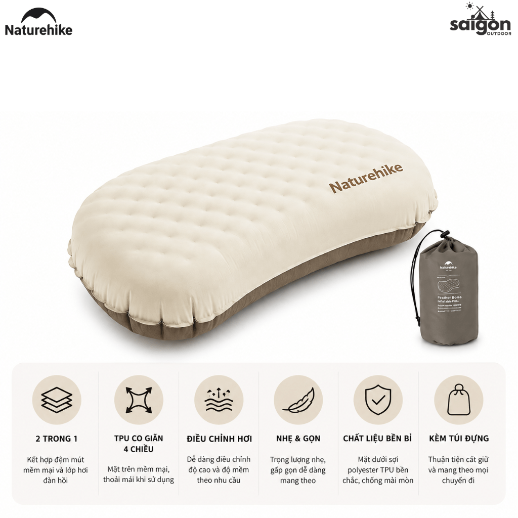 Gối Du Lịch Tự Bơm Hơi Naturehike CNK2300DZ024 – Gối Hơi 2in1 Siêu Nhẹ, Gấp Gọn Camping/Trekking