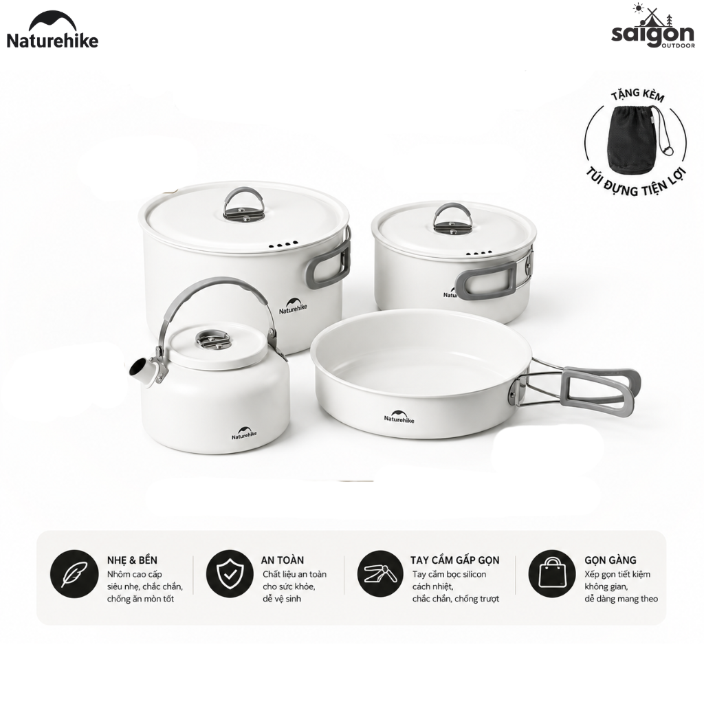 Bộ Nồi Dã Ngoại Naturehike CNK2450CF013 – Nồi Camping Tráng Men 5 Lớp, Chống Dính