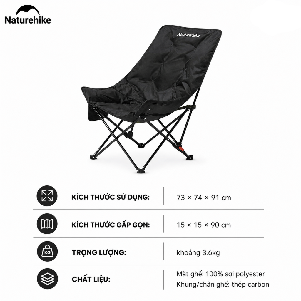 Ghế cắm trại thư giãn Naturehike Relaxing Folding Camping Chair CNK2450JJ020