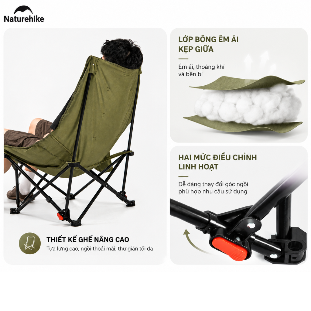 Ghế cắm trại thư giãn Naturehike Relaxing Folding Camping Chair CNK2450JJ020