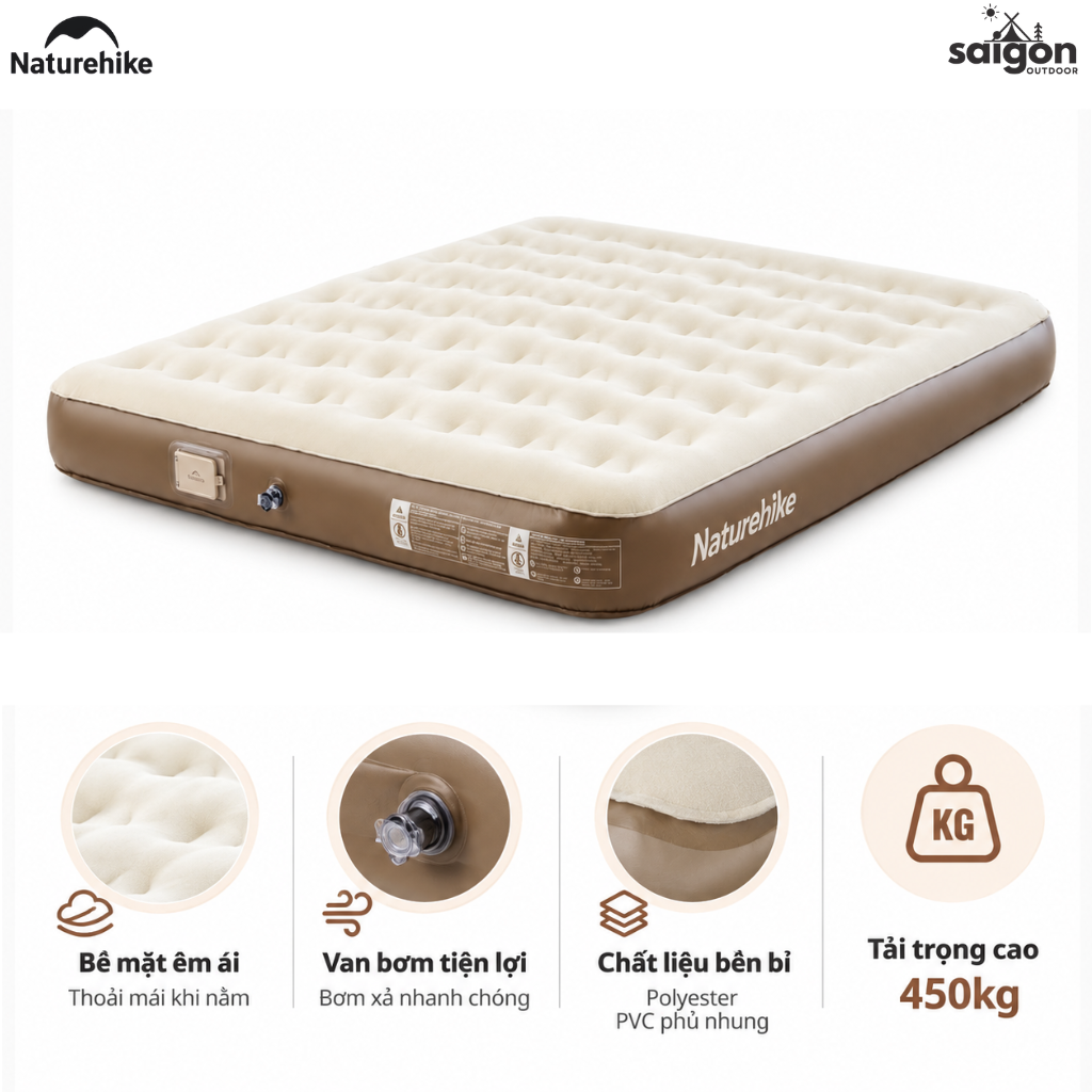 Đệm Hơi Naturehike Tích Hợp Bơm Điện – Nệm Hơi Camping, Giường Hơi Gấp Gọn CNK2550WS013