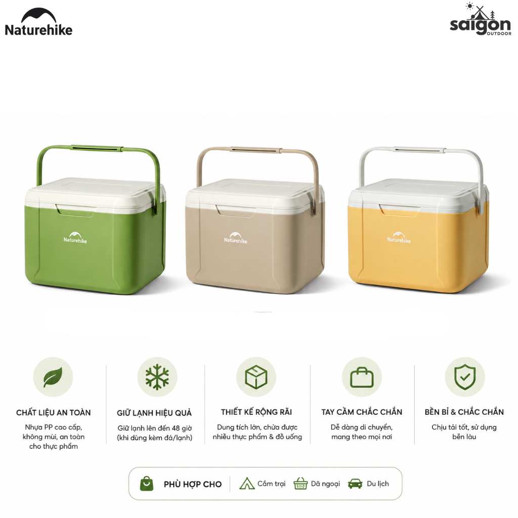 Thùng Đá Mini Naturehike Glamping Ice Cooler CNK2450CF012 18L – Giữ Lạnh 48H, Nhựa PP/PE Cao Cấp