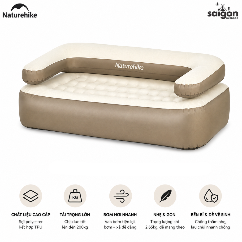 Sofa Hơi Naturehike NH22FCD06 – Ghế Hơi Camping 2in1, Đệm Hơi Glamping, Chịu Tải 200kg