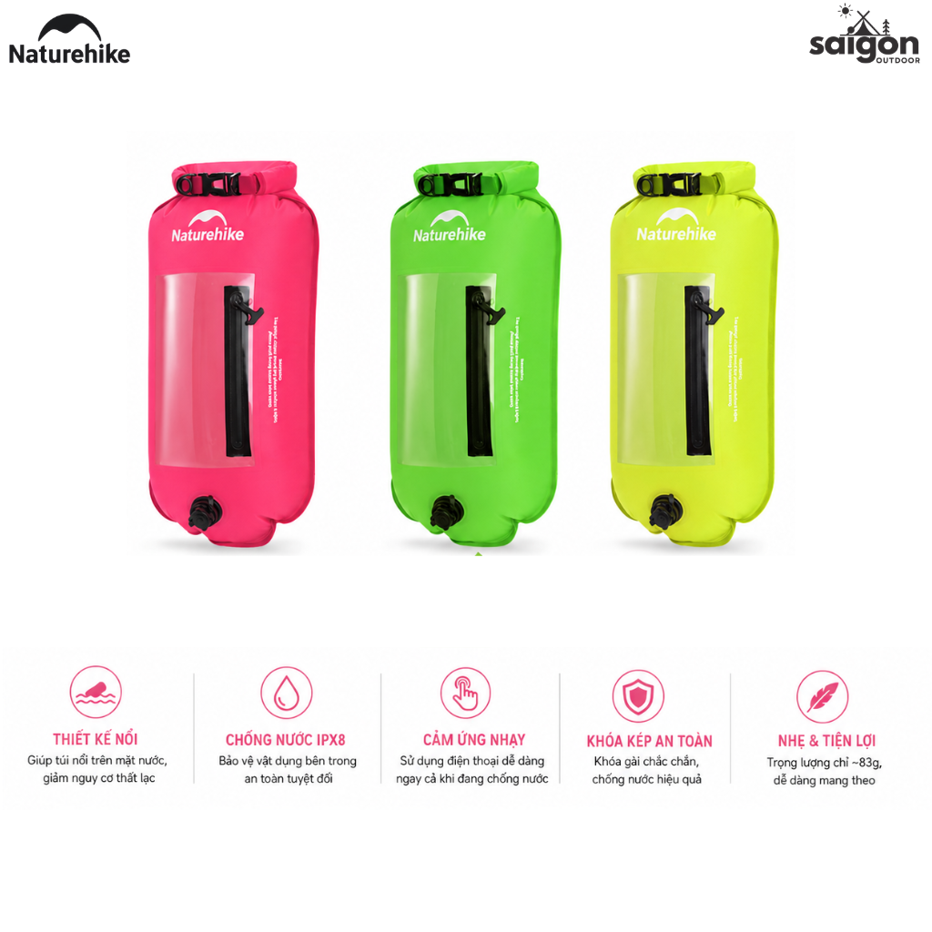 Phao Túi Khô Chống Nước Naturehike NH17S001-G – Túi Phao Bơi An Toàn, Đựng Đồ Khô Chống Thấm