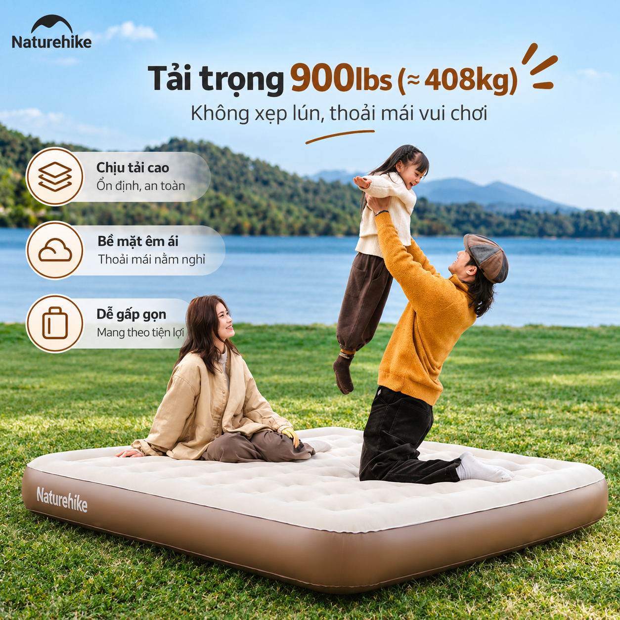 Đệm Hơi Naturehike Tích Hợp Bơm Điện – Nệm Hơi Camping, Giường Hơi Gấp Gọn CNK2550WS013