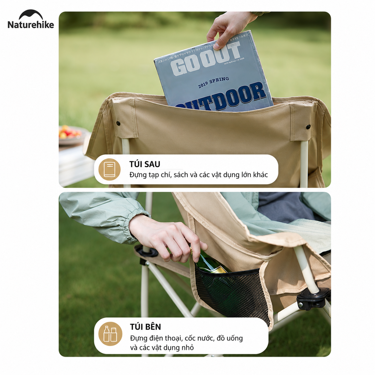 Ghế mặt trăng xếp thư giãn có tay dựa Naturehike Armrest Moon Chair CNH23JU13002 – Xám