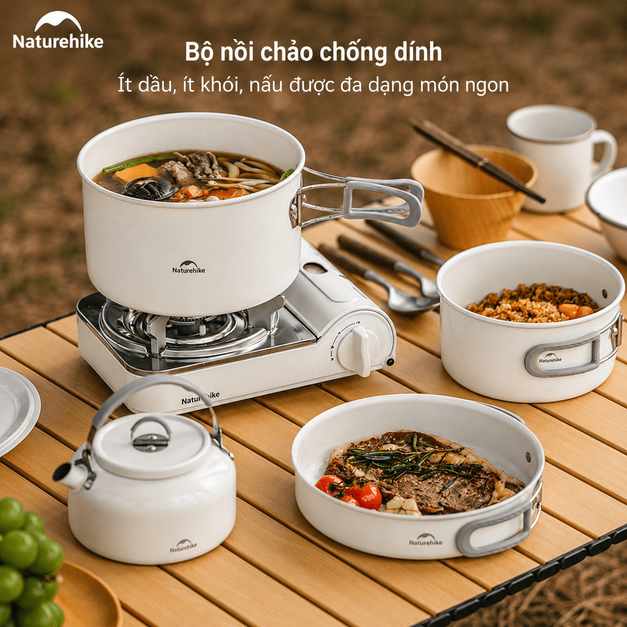 Bộ Nồi Dã Ngoại Naturehike CNK2450CF013 – Nồi Camping Tráng Men 5 Lớp, Chống Dính