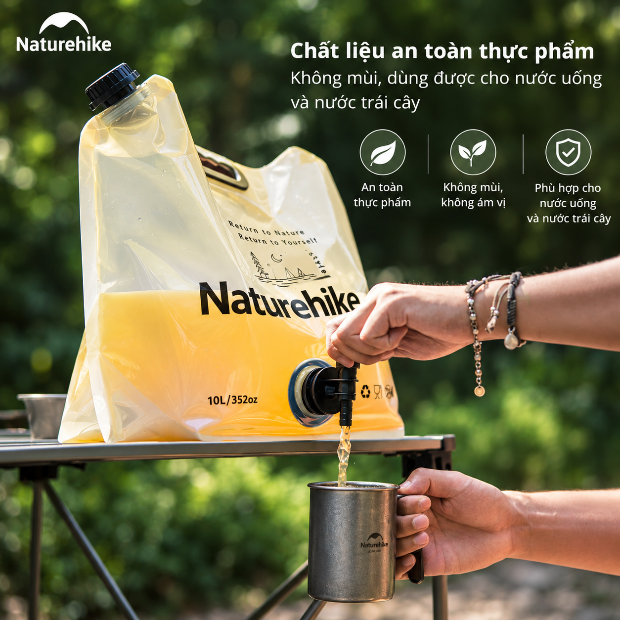 Túi Đựng Nước Gấp Gọn Naturehike 10L Có Vòi Siêu Nhẹ, Chống Rò Rỉ, Dùng Cắm Trại/Trekking