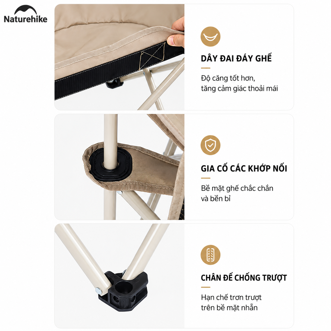 Ghế mặt trăng xếp thư giãn có tay dựa Naturehike Armrest Moon Chair CNH23JU13002 – Xám