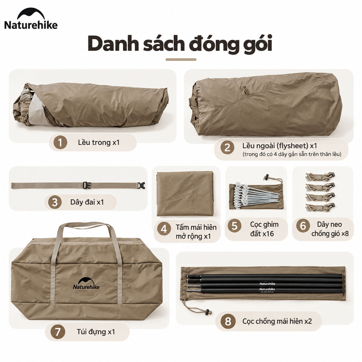 Naturehike Lều Village 6.0 tự bung cao cấp, thiết kế mái che lớn, Lều 2 lớp phủ titanium chống nắng tốt (TẶNG KÈM THẢM LÓT) CNK2300ZP021