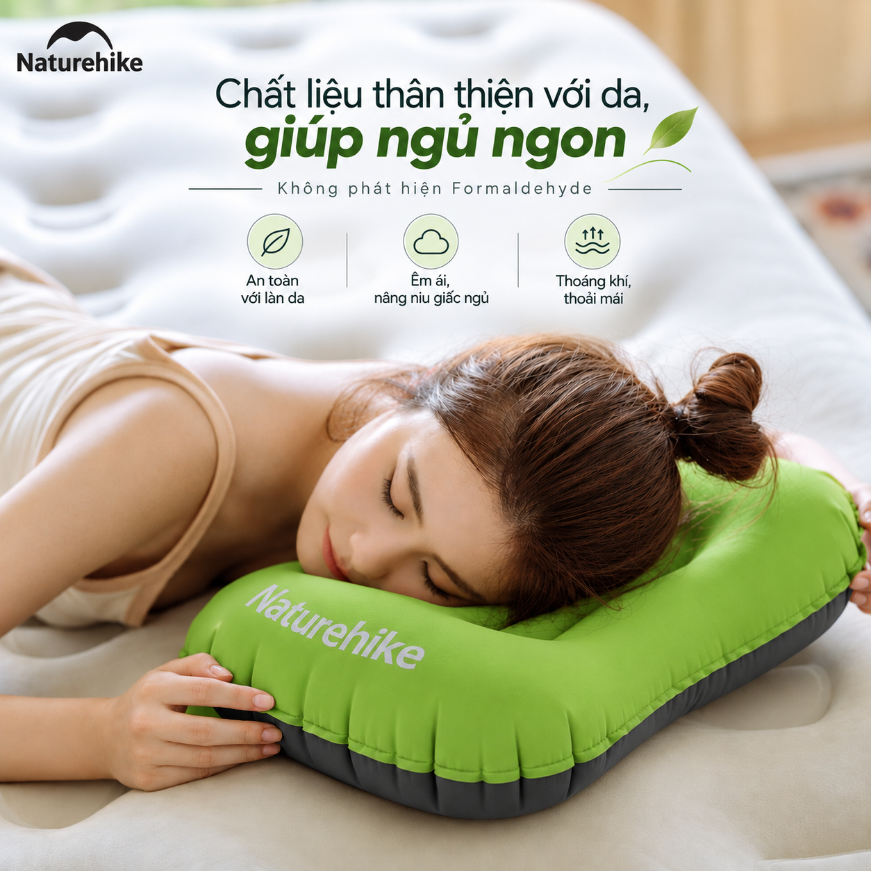Gối Hơi Du Lịch Naturehike – Gối Thổi Hơi Siêu Nhẹ, Kê Cổ/Tựa Lưng, Gấp Gọn 85g NH17T013-Z