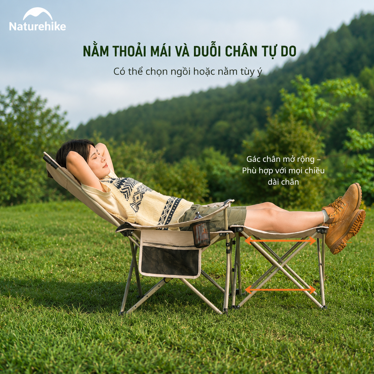 Ghế Xếp Dã Ngoại 2in1 Naturehike CNK2350JJ011 – Ghế Camping Đa Năng, Có Gác Chân, Gấp Gọn Tiện Lợi
