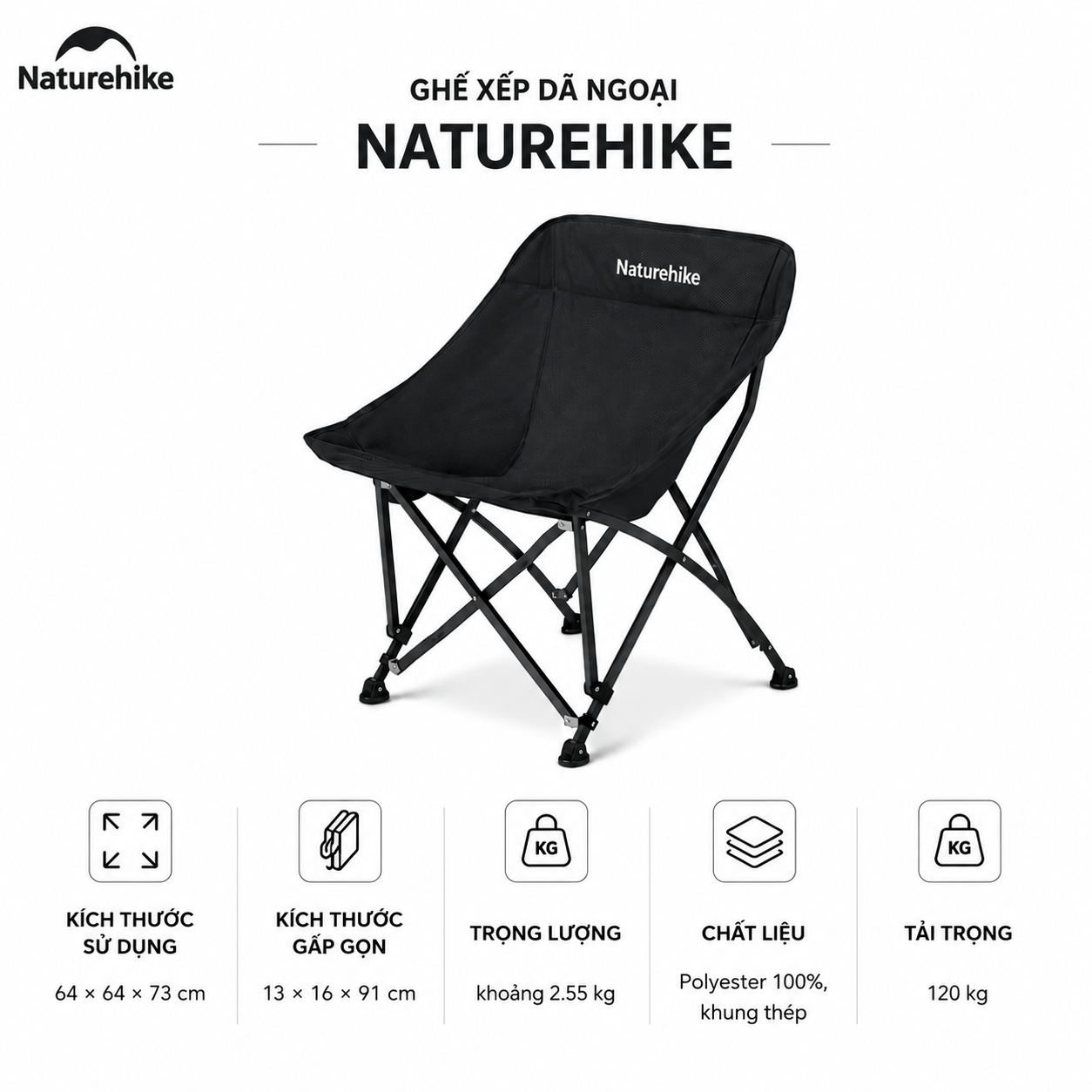 Ghế gấp gọn dã ngoại mặt trăng, moon chair Naturehike CNK2550JJ022