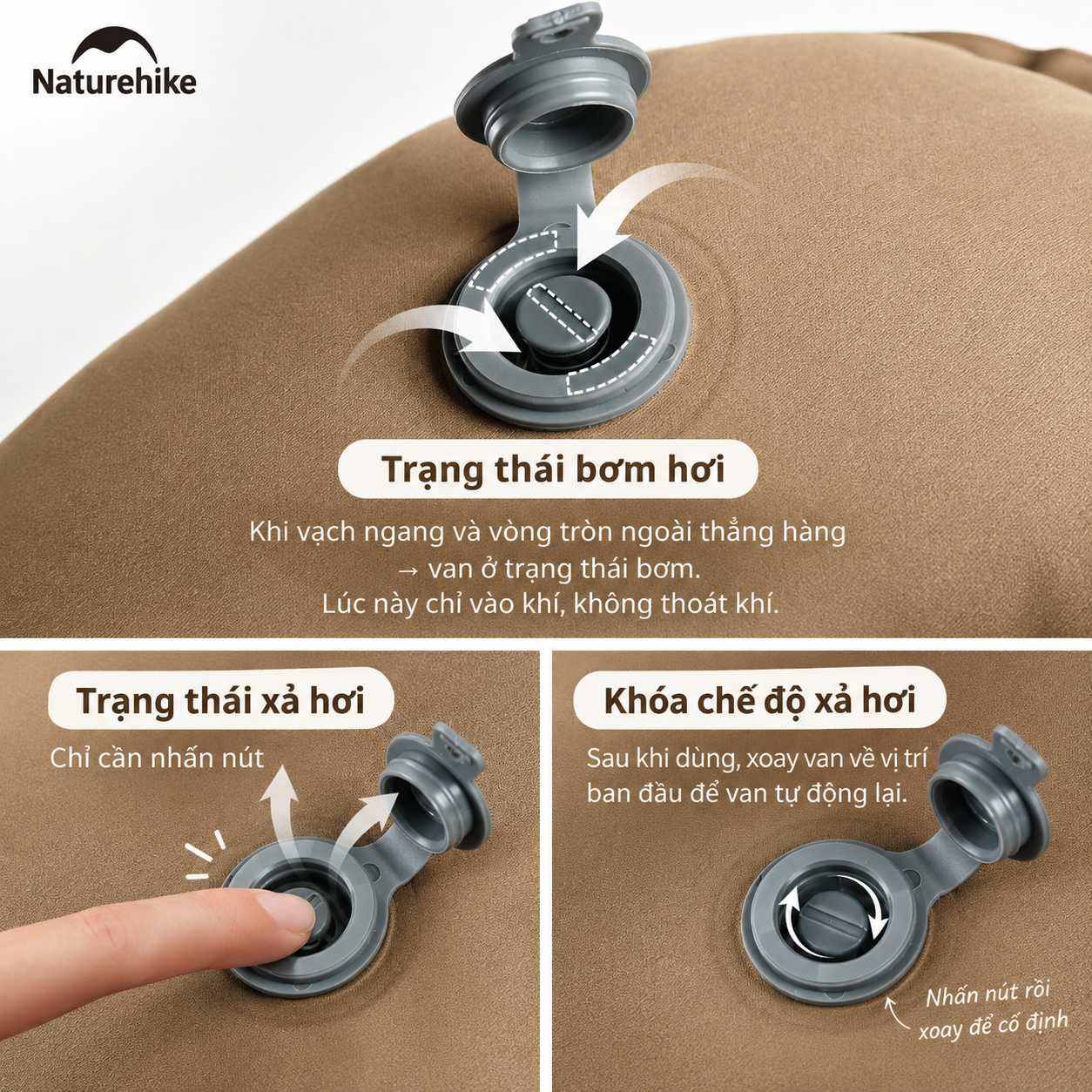 Gối Hơi Du Lịch Naturehike – Gối Thổi Hơi Siêu Nhẹ, Kê Cổ/Tựa Lưng, Gấp Gọn 85g NH17T013-Z