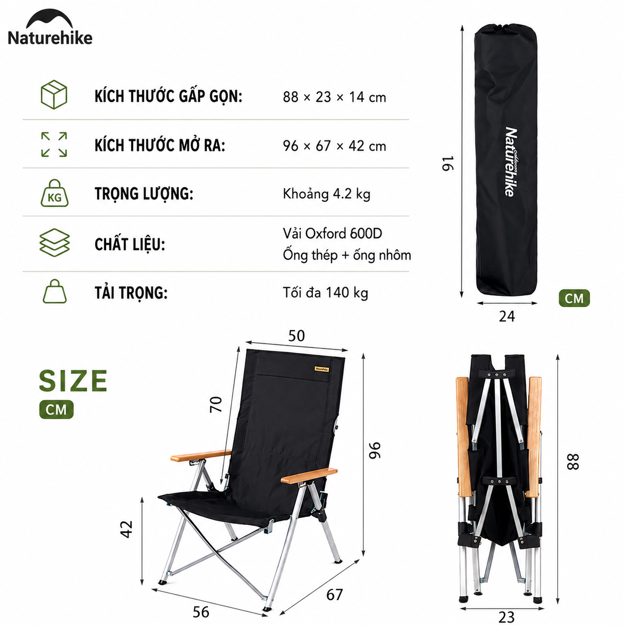 Ghế xếp có tay tựa Naturehike Portable Folding Chair NH17T003-Y