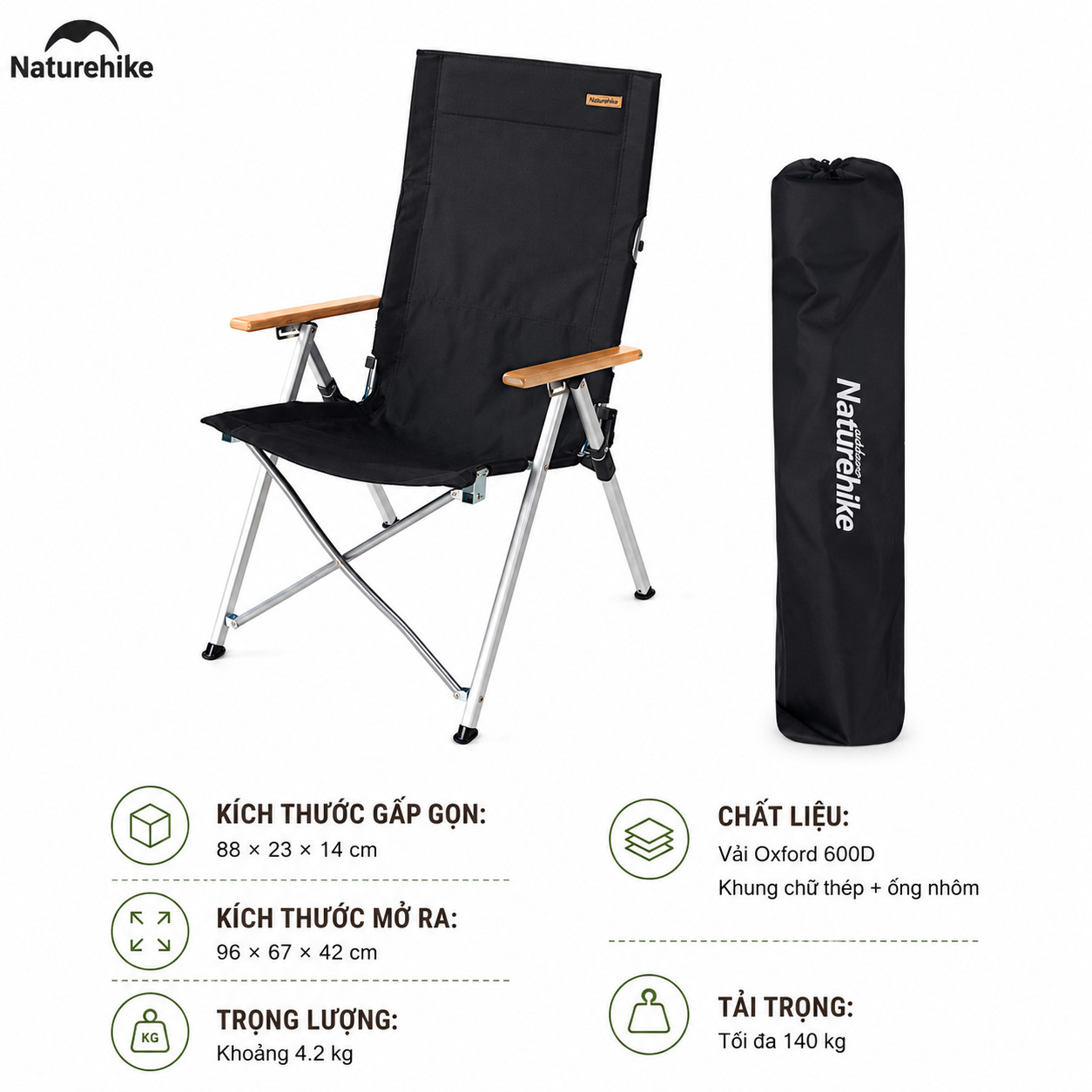 Ghế xếp có tay tựa Naturehike Portable Folding Chair NH17T003-Y