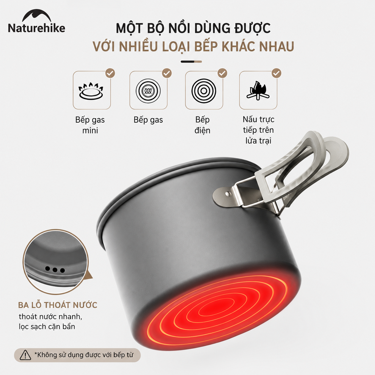 Bộ Nồi Dã Ngoại Naturehike CNK2450CF010 Nhôm 3 Lớp – Bộ Nấu Ăn Camping Gọn Nhẹ, Leo Núi, Cắm Trại