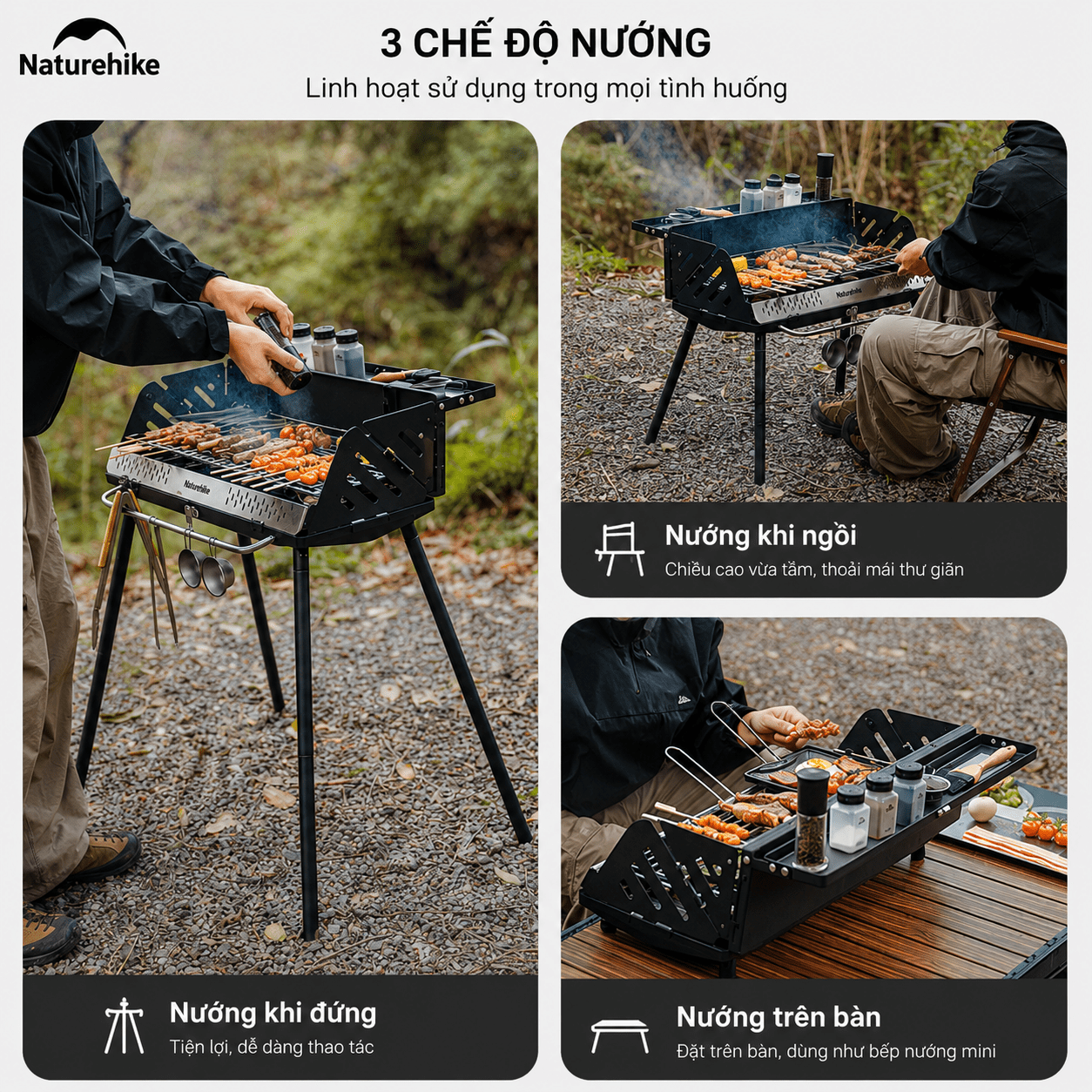 Bếp Nướng BBQ Naturehike N Play CNK2300015 – Bếp Than Dã Ngoại Gấp Gọn, Vỉ Nướng Lớn, Camping