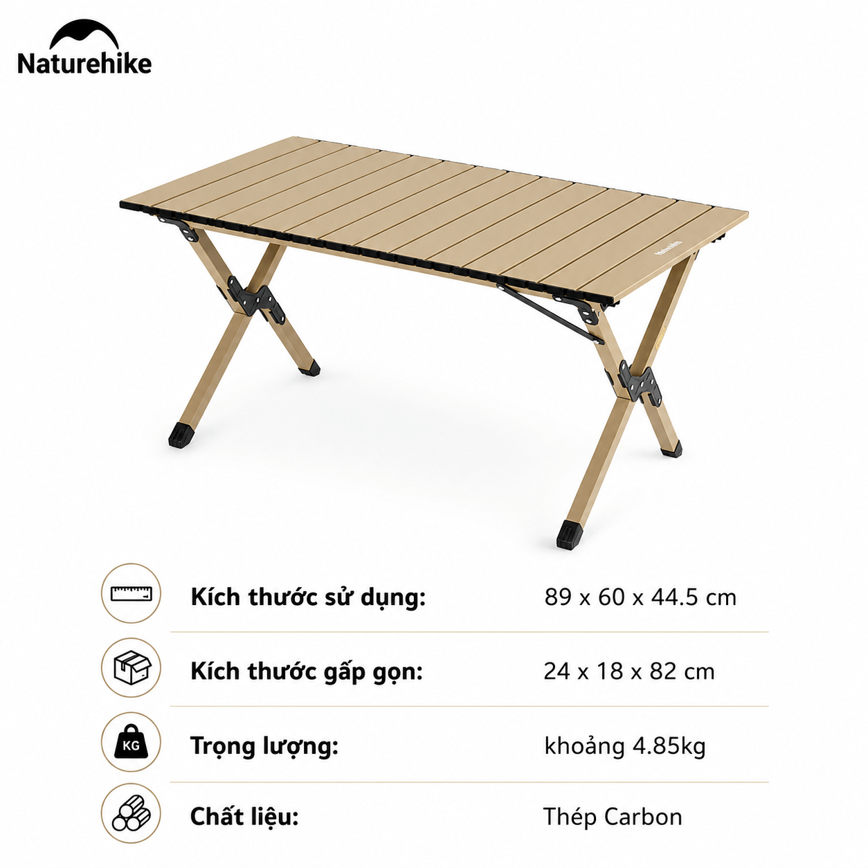Bàn Cắm Trại Naturehike CNK2550JJ018 – Bàn Cuộn Trứng Thép Carbon, Gấp Gọn, Chịu Tải 70kg