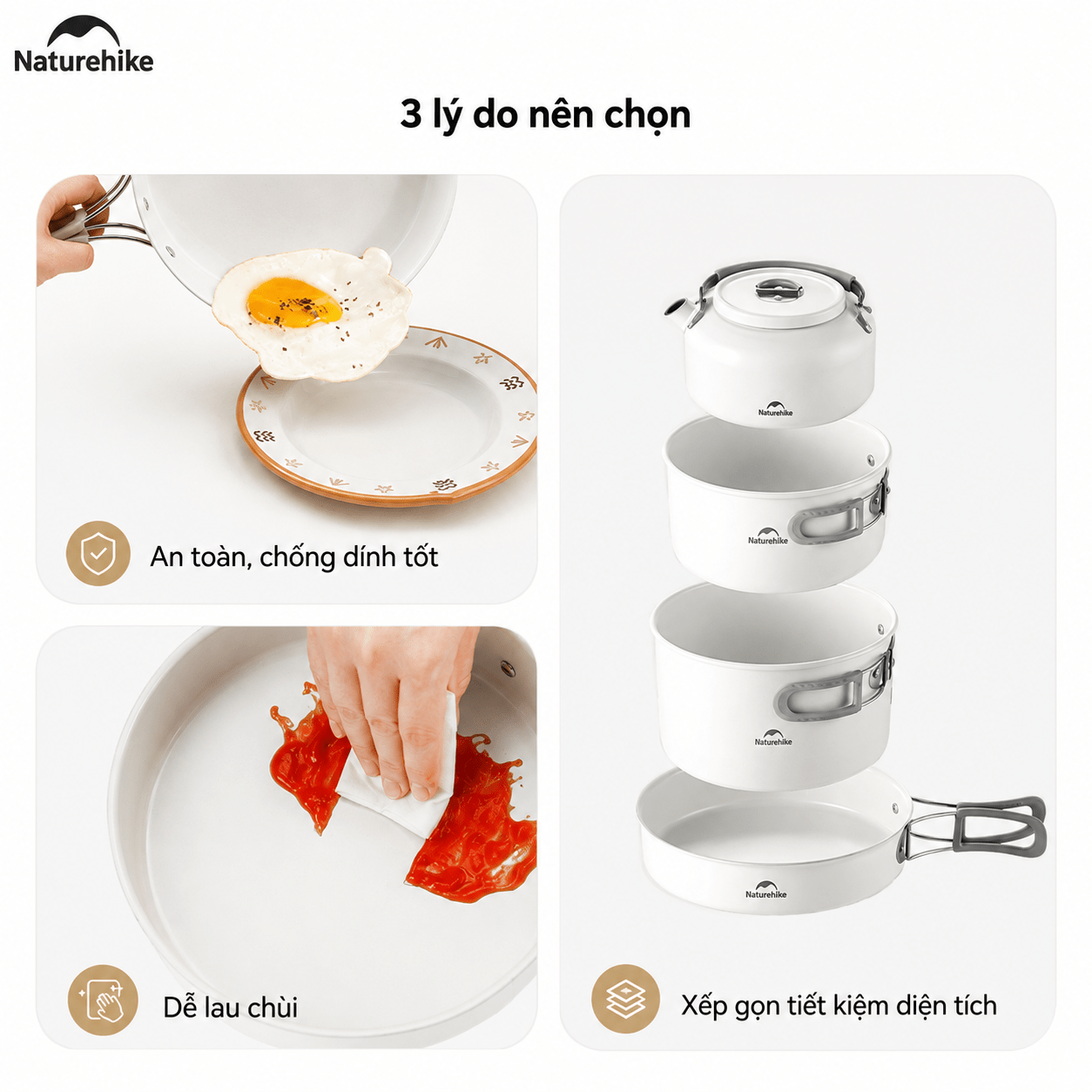 Bộ Nồi Dã Ngoại Naturehike CNK2450CF013 – Nồi Camping Tráng Men 5 Lớp, Chống Dính