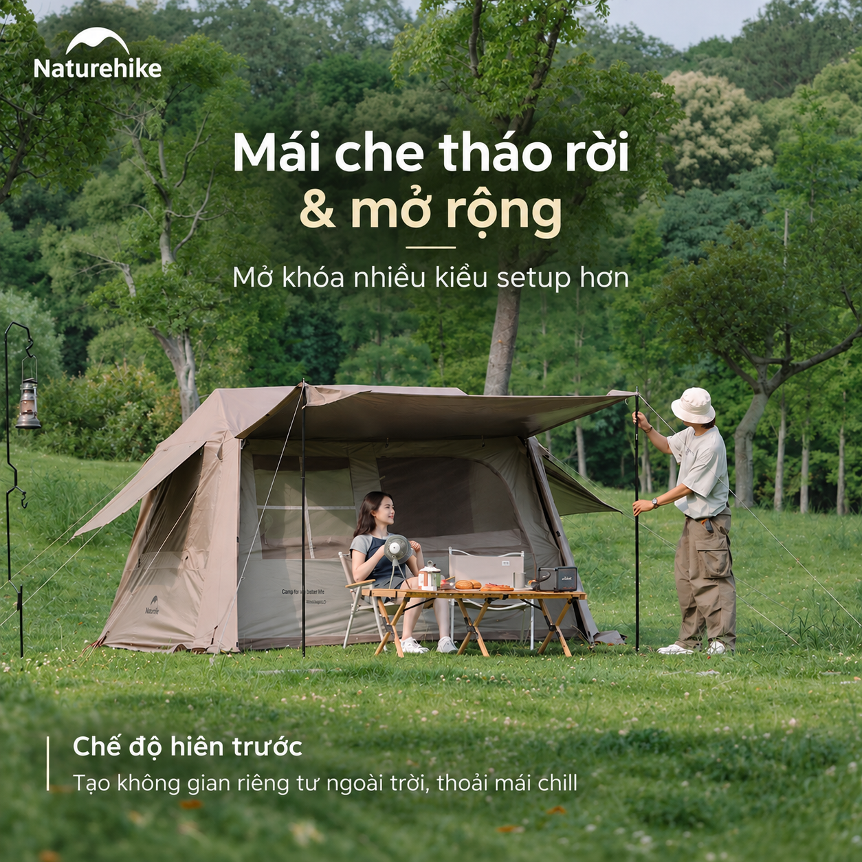 Naturehike Lều Village 6.0 tự bung cao cấp, thiết kế mái che lớn, Lều 2 lớp phủ titanium chống nắng tốt (TẶNG KÈM THẢM LÓT) CNK2300ZP021