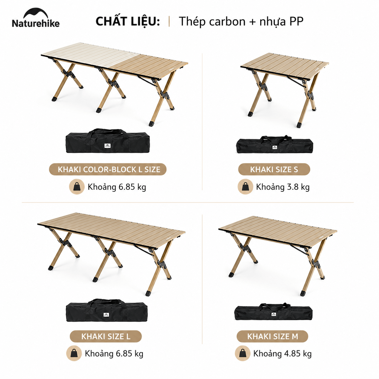 Bàn Cắm Trại Naturehike CNK2550JJ018 – Bàn Cuộn Trứng Thép Carbon, Gấp Gọn, Chịu Tải 70kg