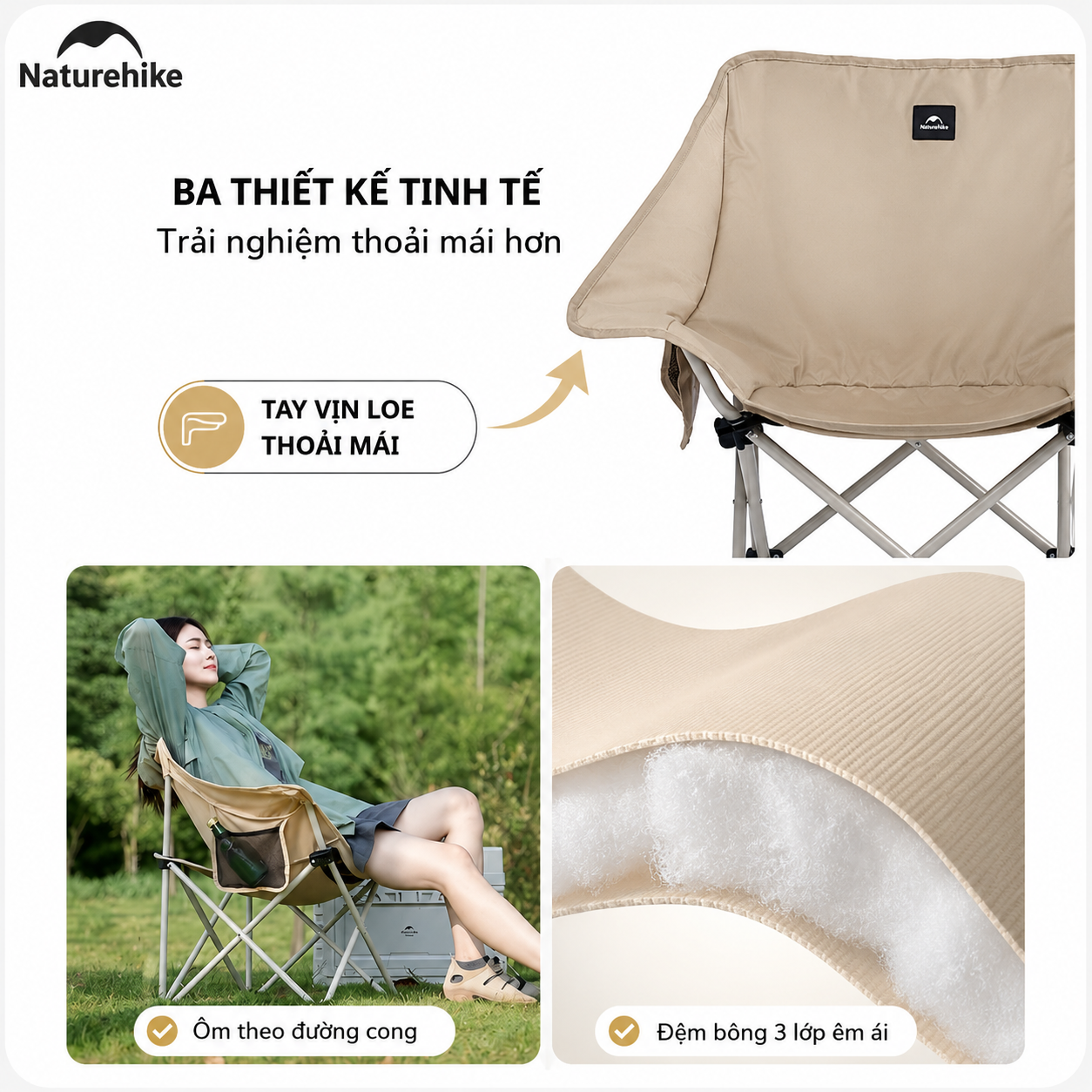 Ghế mặt trăng xếp thư giãn có tay dựa Naturehike Armrest Moon Chair CNH23JU13002 – Xám