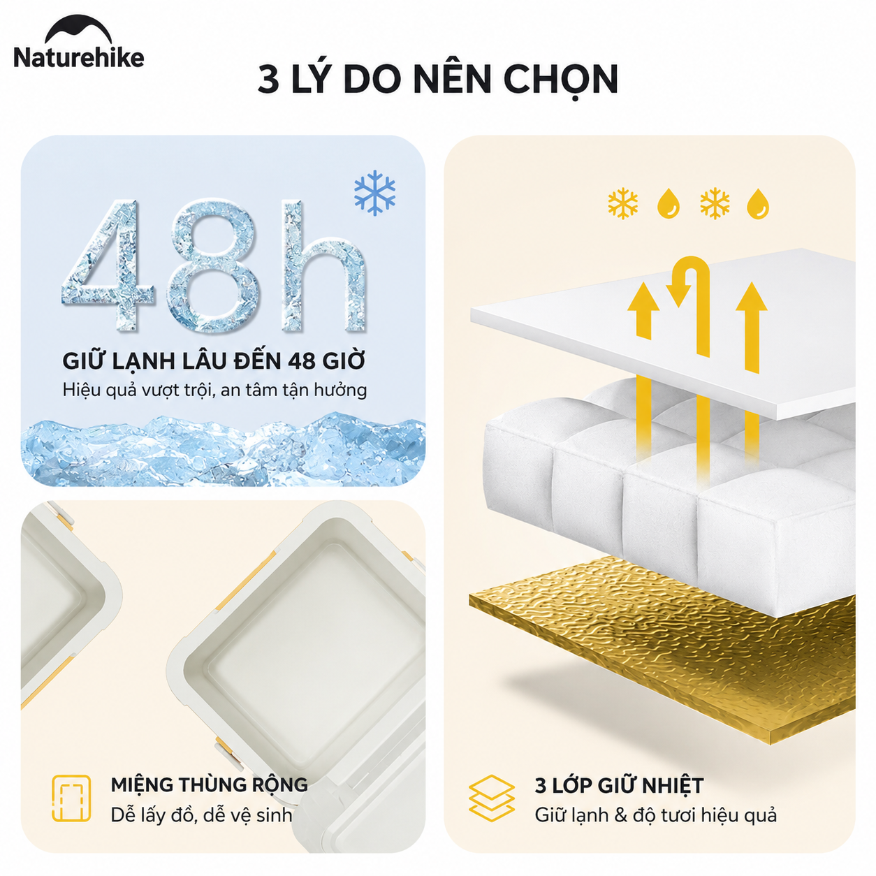 Thùng Đá Mini Naturehike Glamping Ice Cooler CNK2450CF012 18L – Giữ Lạnh 48H, Nhựa PP/PE Cao Cấp
