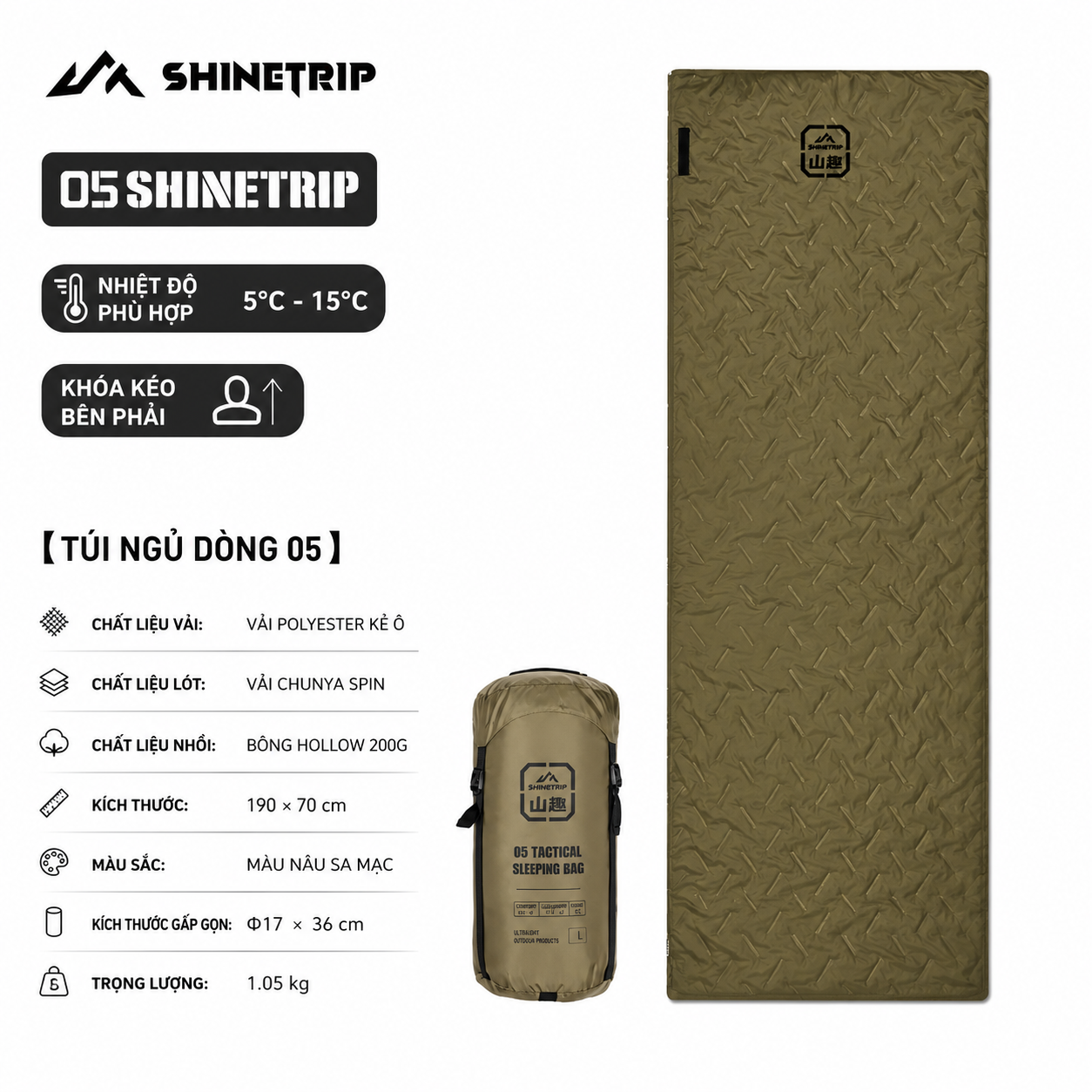 Túi Ngủ ShineTrip, thiết kế Rộng, Ấm Áp Dùng Cho Cắm Trại Ngoài Trời - Saigon Outdoor