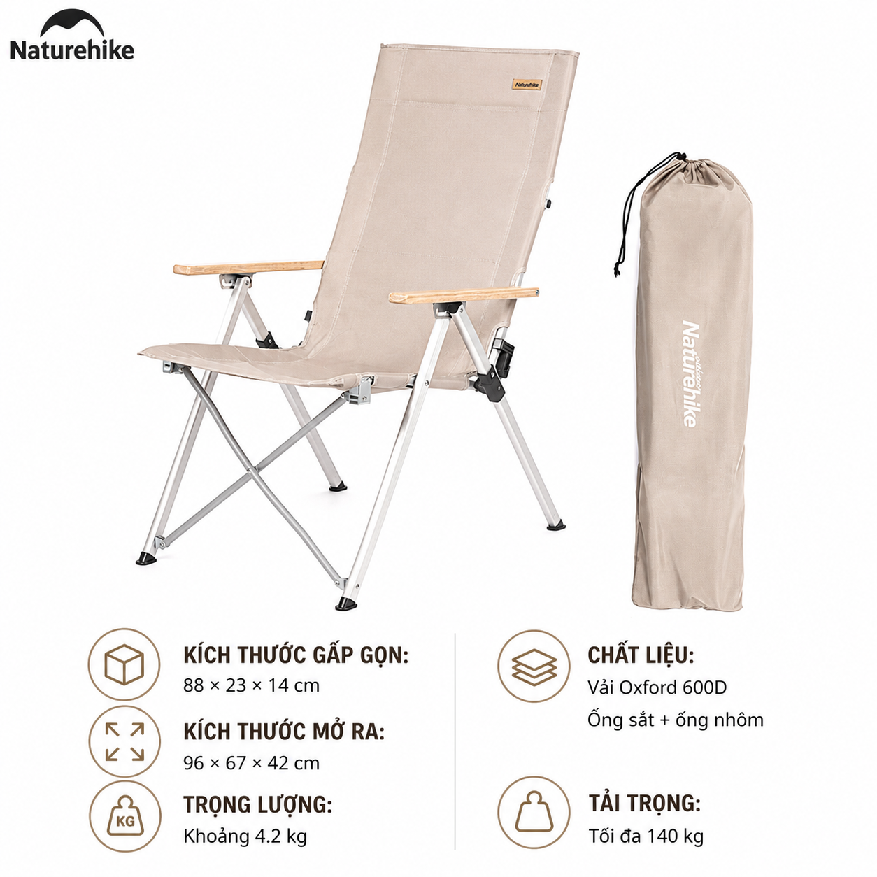 Ghế xếp có tay tựa Naturehike Portable Folding Chair NH17T003-Y
