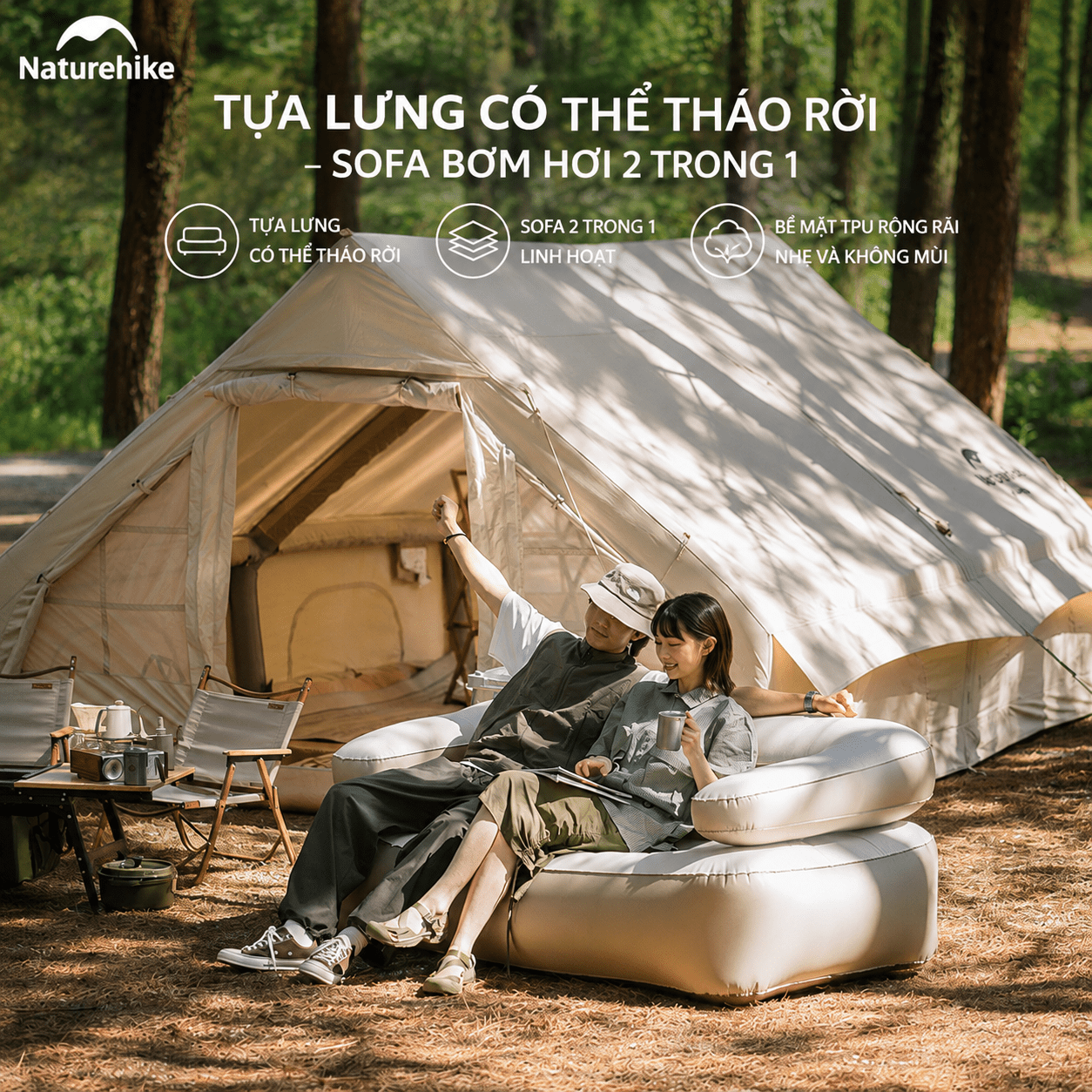 Naturehike NH22FCD06 - Ghế Sofa Hơi, thiết kế biến đổi thành Nệm Hơi Camping 2in1 đa năng, Chịu Tải 200kg