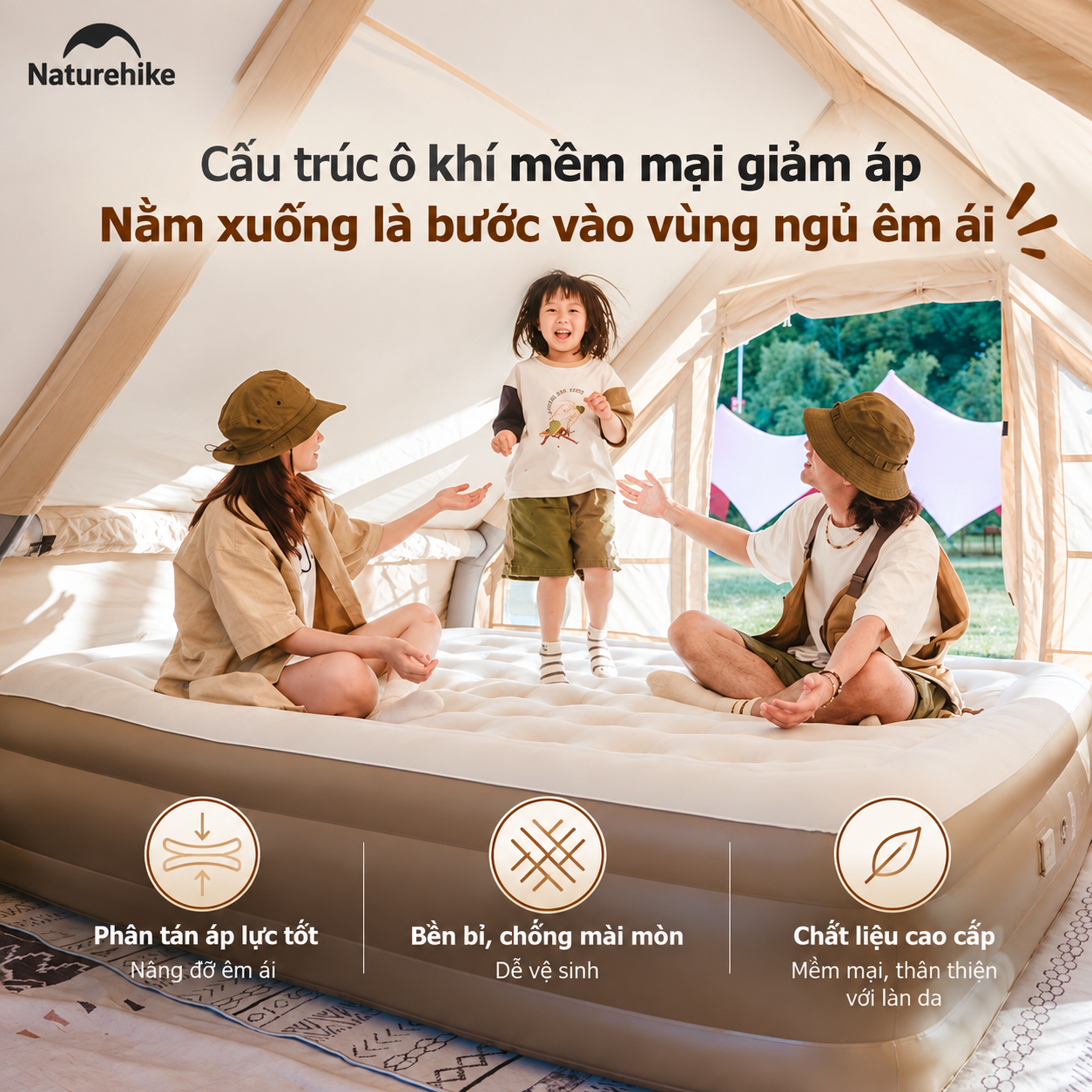 Đệm Hơi Naturehike Tích Hợp Bơm Điện – Nệm Hơi Camping, Giường Hơi Gấp Gọn CNK2550WS013