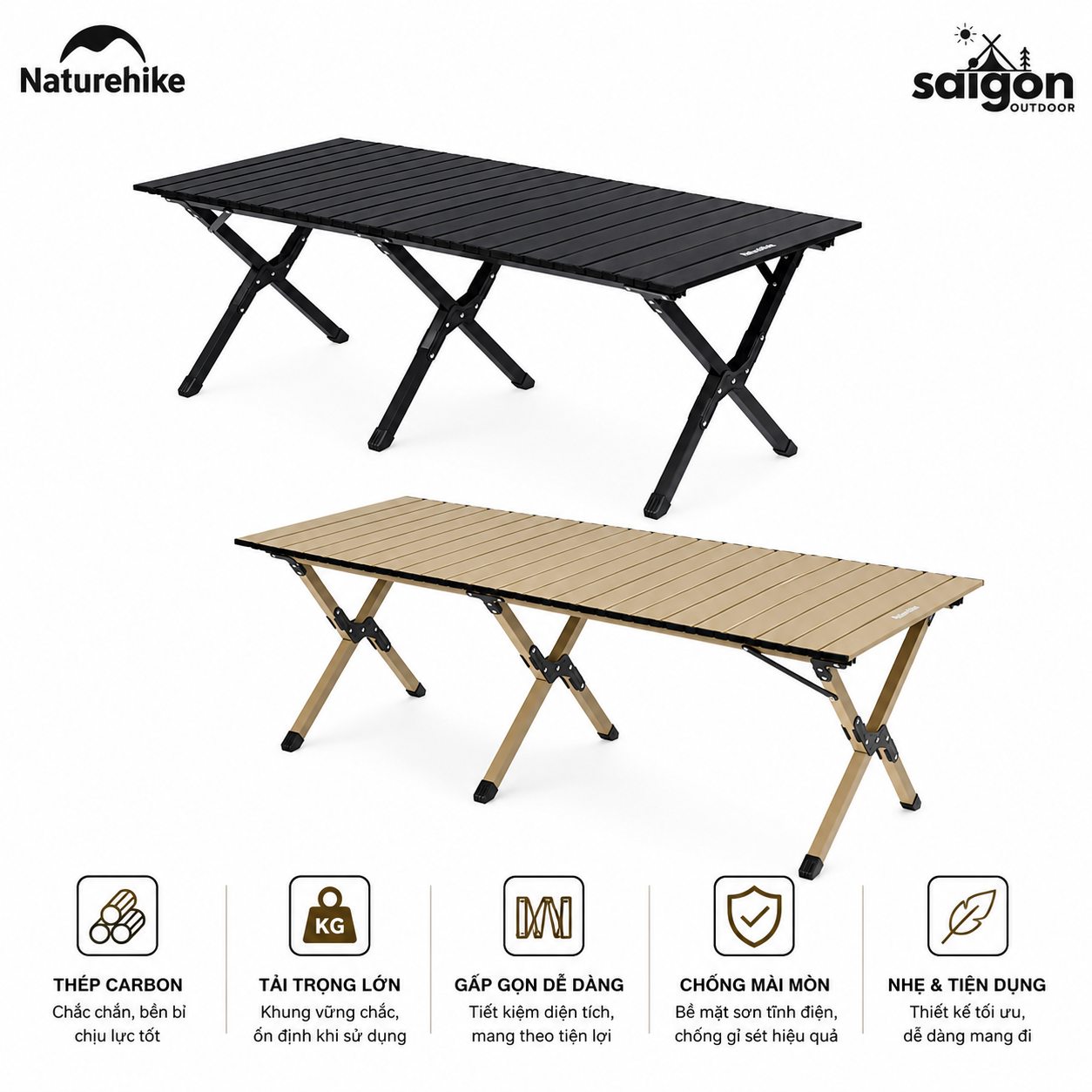 Bàn Cắm Trại Naturehike CNK2550JJ018 – Bàn Cuộn Trứng Thép Carbon, Gấp Gọn, Chịu Tải 70kg