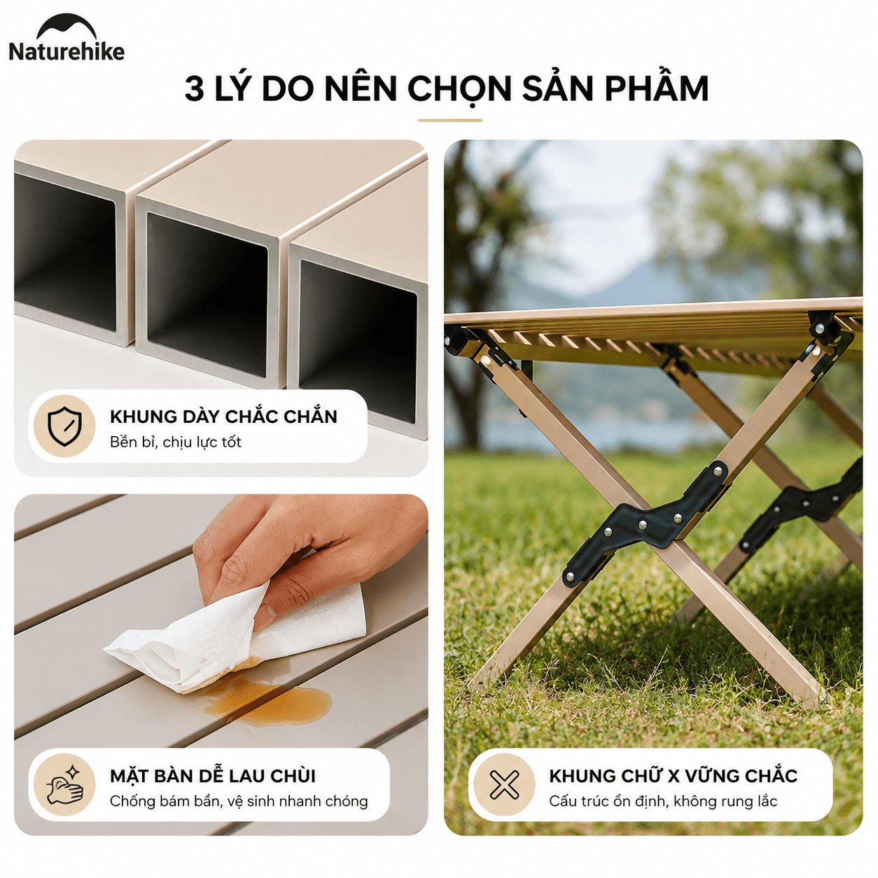 Bàn Cắm Trại Naturehike CNK2550JJ018 – Bàn Cuộn Trứng Thép Carbon, Gấp Gọn, Chịu Tải 70kg
