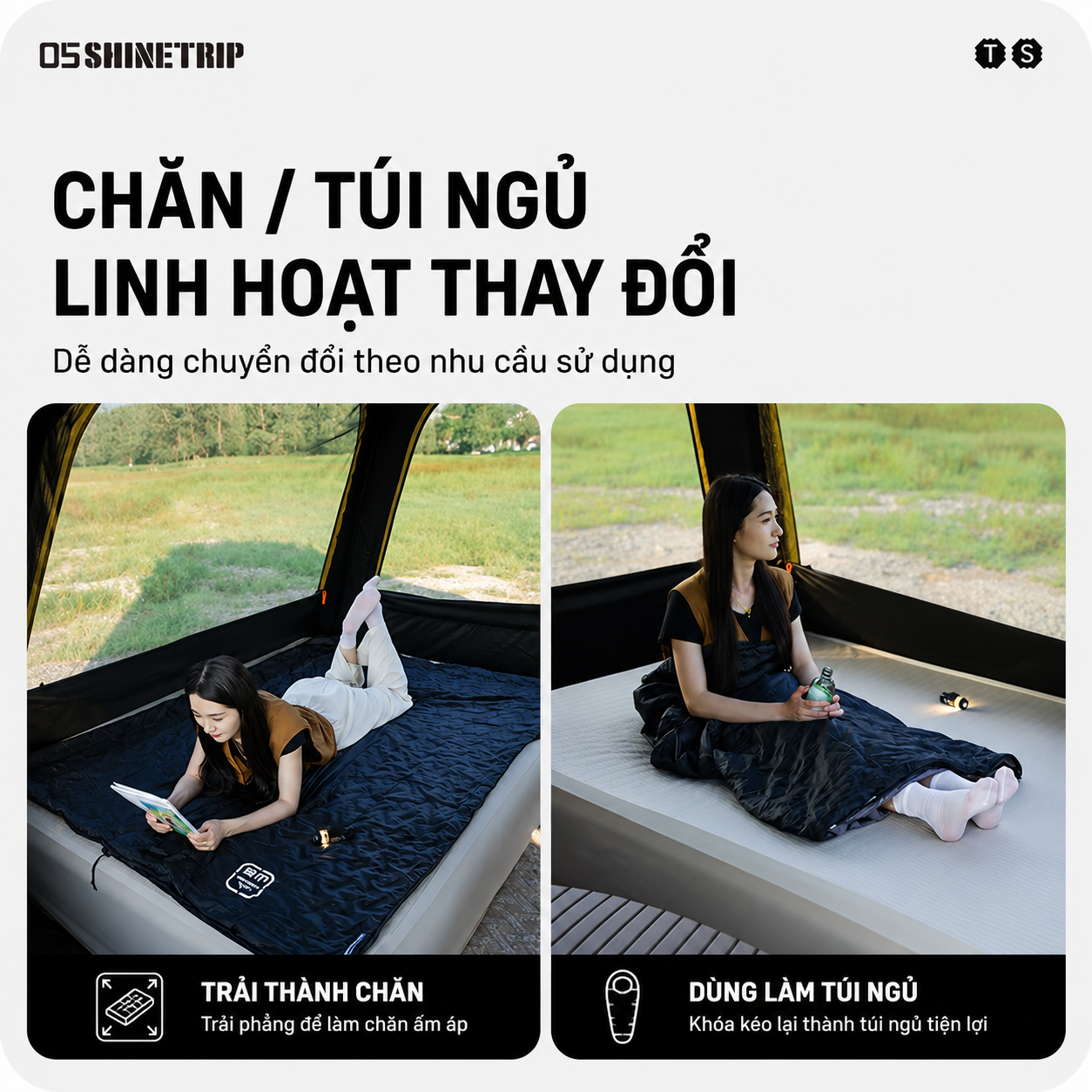 Túi Ngủ ShineTrip, thiết kế Rộng, Ấm Áp Dùng Cho Cắm Trại Ngoài Trời - Saigon Outdoor