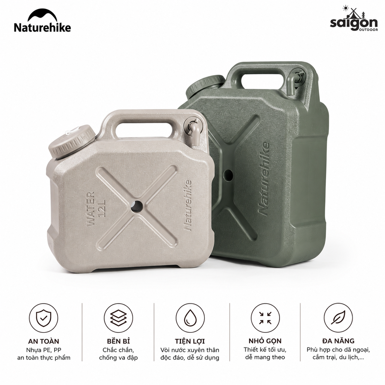 Can Nước Dã Ngoại Naturehike CNH22CJ018 Bình Đựng Nước Camping Có Van Xả Tiện Lợi Nhựa PP PE An Toàn