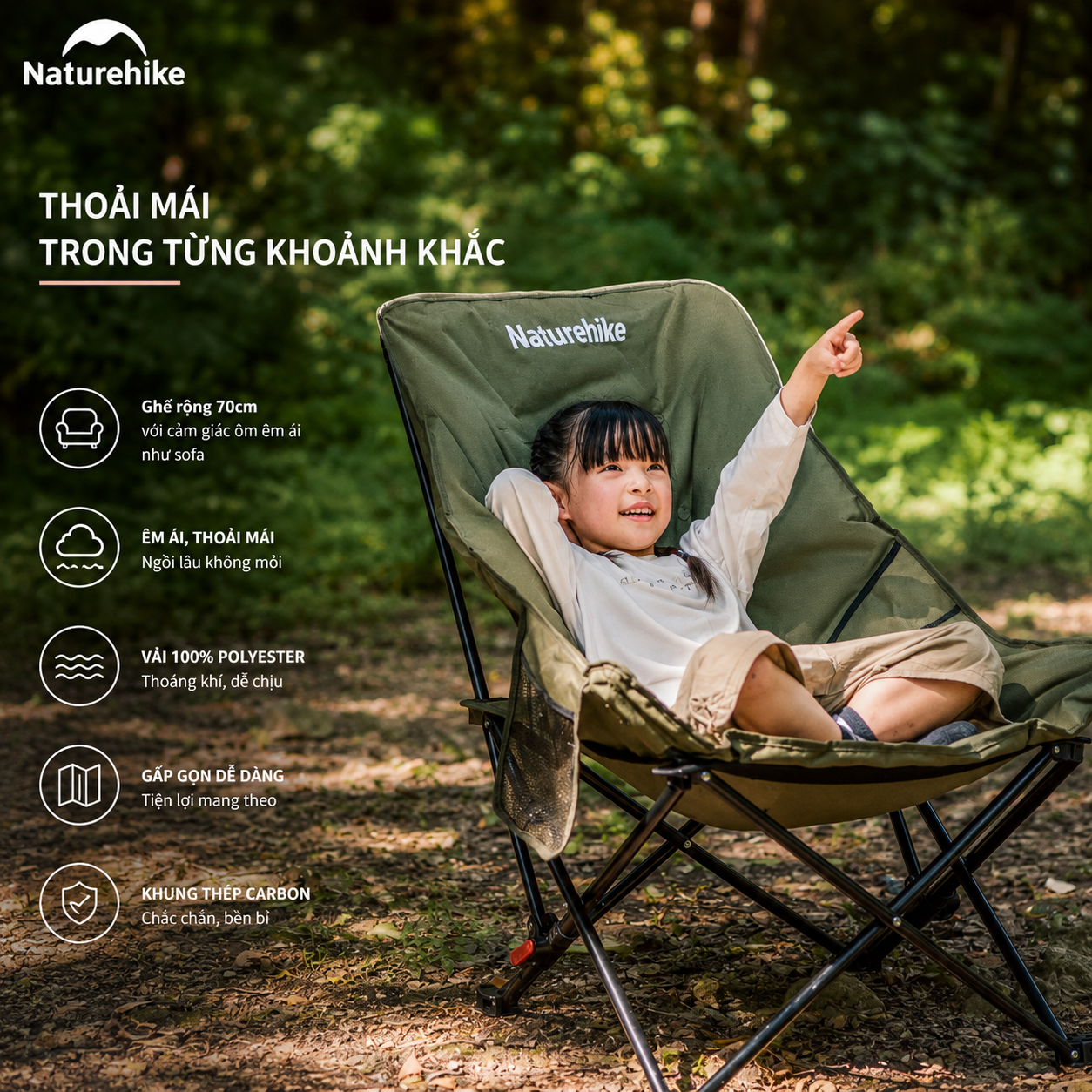 Ghế cắm trại thư giãn Naturehike Relaxing Folding Camping Chair CNK2450JJ020