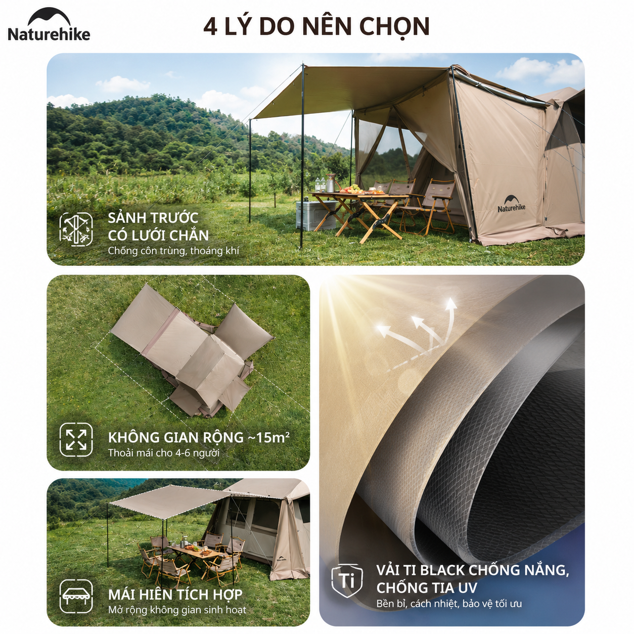 Naturehike CNK2300ZP021 - Lều Village 6.0 có khoang mở rộng đa năng – (TẶNG KÈM THẢM LÓT)/ Naturehike Village 6.0 Flagship Model