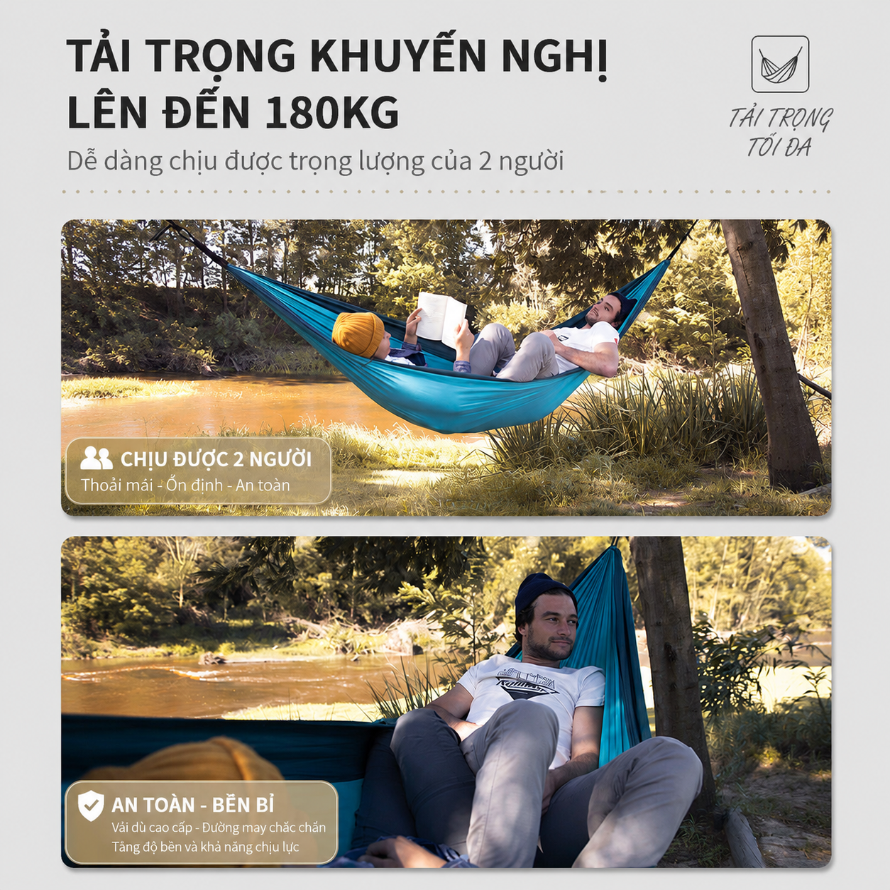 Võng Dã Ngoại Naturehike NH21DC011 Siêu Nhẹ Võng Camping Gấp Gọn, Chịu Tải 200kg, Đi Phượt/Trekking