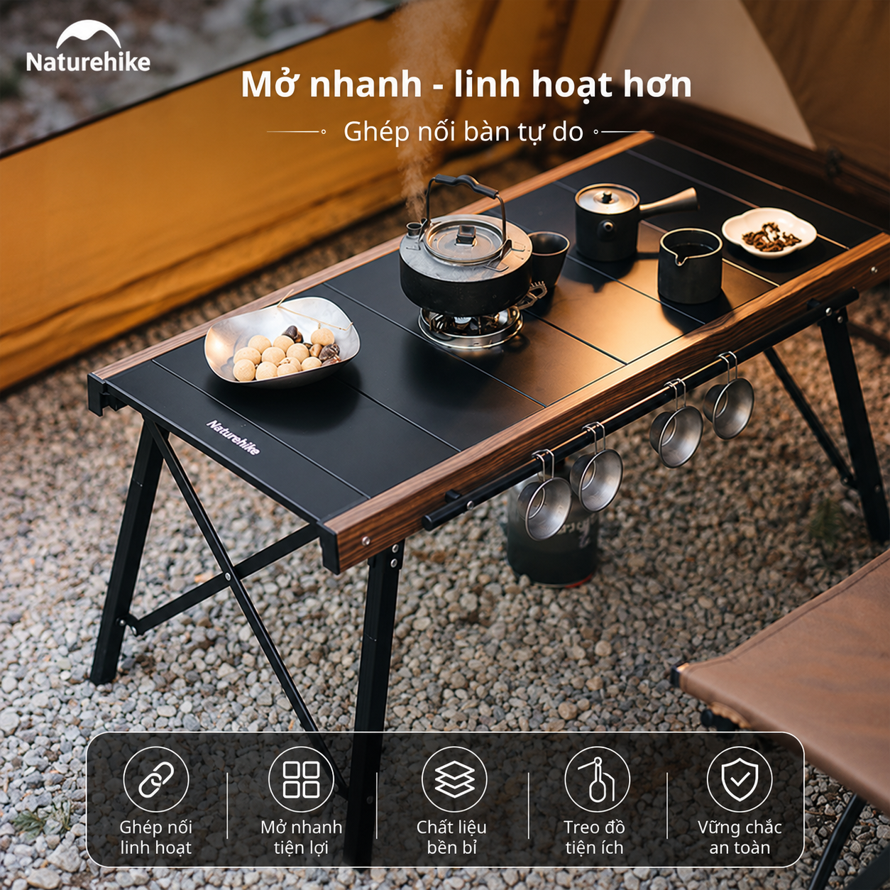 Bàn Gấp Naturehike IGT CNK2300JJ016 – Bàn Camping Đa Năng, Nhôm + Gỗ, Gấp Gọn, Dùng Bếp Dã Ngoại