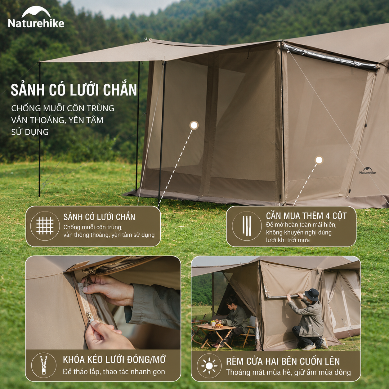 Naturehike CNK2300ZP021 - Lều Village 6.0 có khoang mở rộng đa năng – (TẶNG KÈM THẢM LÓT)/ Naturehike Village 6.0 Flagship Model
