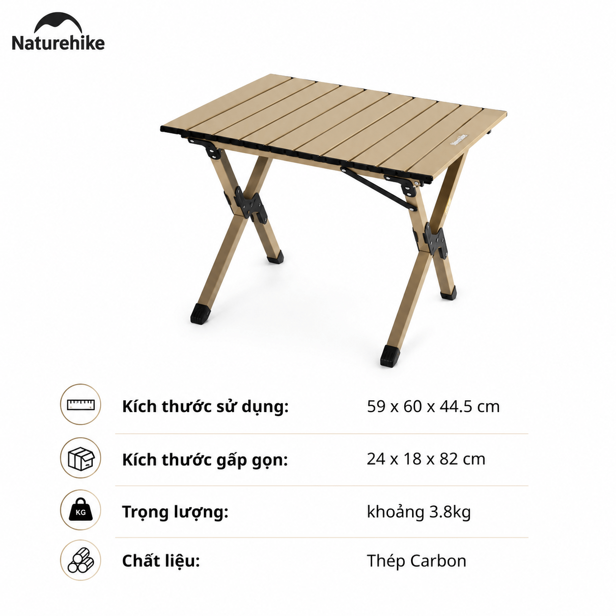 Bàn Cắm Trại Naturehike CNK2550JJ018 – Bàn Cuộn Trứng Thép Carbon, Gấp Gọn, Chịu Tải 70kg