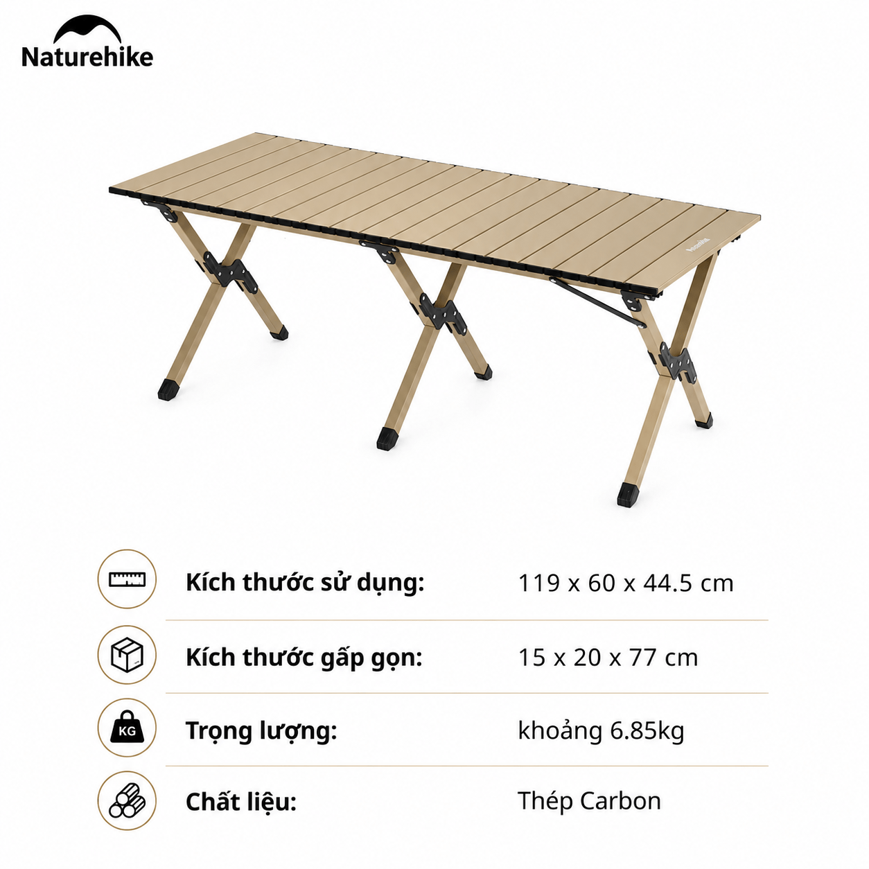 Bàn Cắm Trại Naturehike CNK2550JJ018 – Bàn Cuộn Trứng Thép Carbon, Gấp Gọn, Chịu Tải 70kg