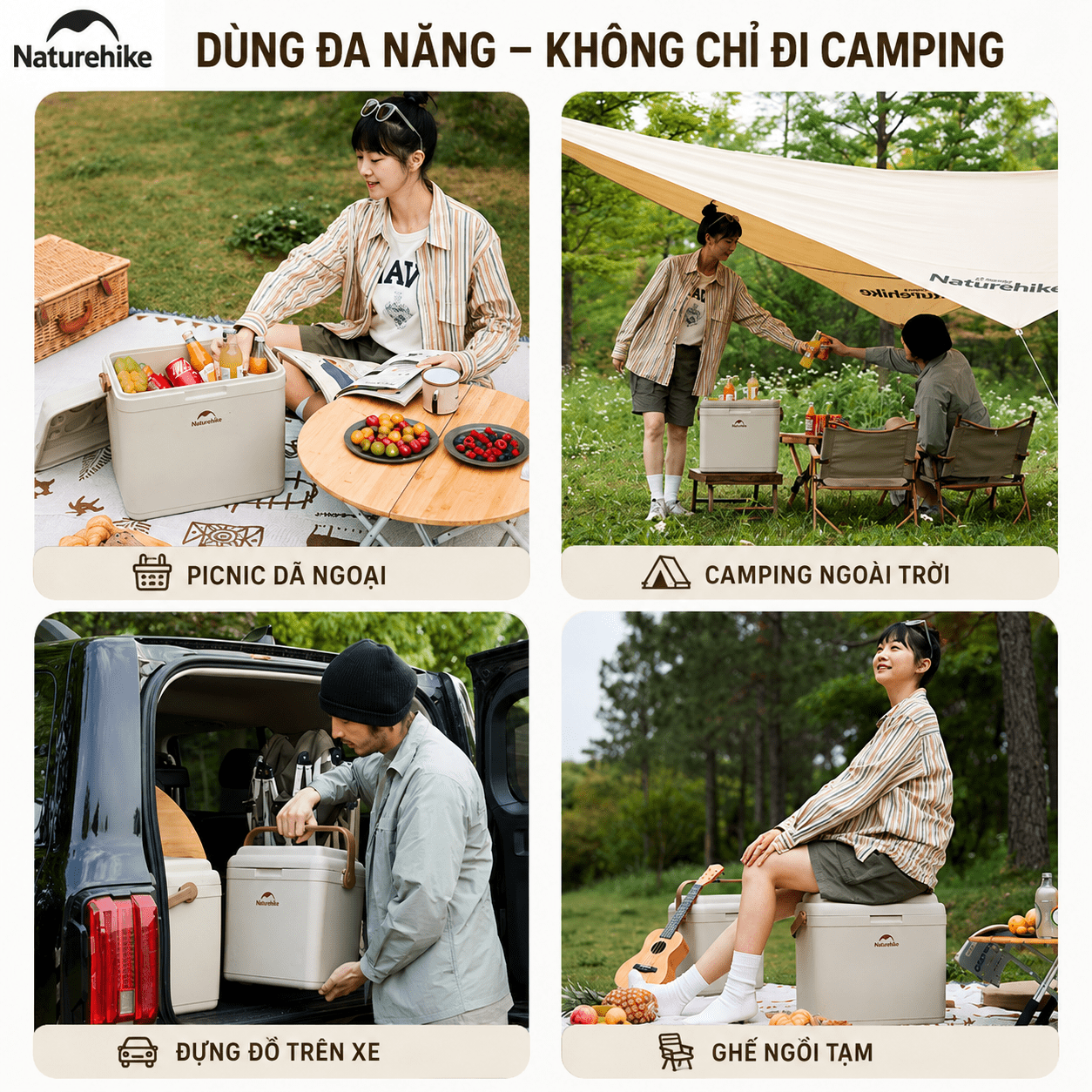 Thùng Đá Giữ Nhiệt Naturehike CNK2300BS011 9L–33L Cooler Camping Giữ Lạnh 24H, Nhựa PP, Dã Ngoại/BBQ