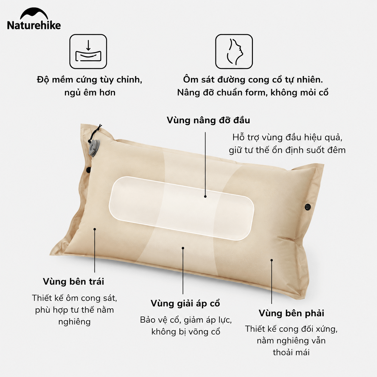 Đệm Hơi Tự Bơm Naturehike CNK2550WS025 Dày 3-6cm – Đệm Camping Gấp Gọn 1-2 Người, Nối Đệm, Van 2in1