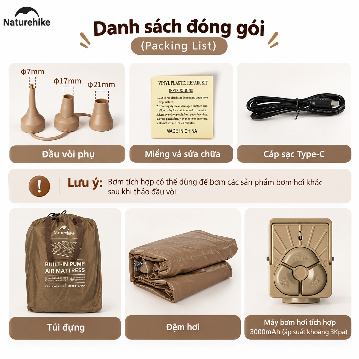 Đệm Hơi Naturehike Tích Hợp Bơm Điện – Nệm Hơi Camping, Giường Hơi Gấp Gọn CNK2550WS013