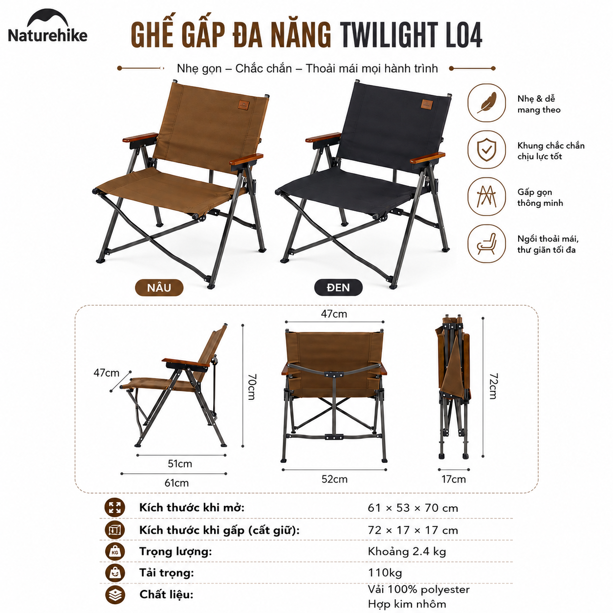 Ghế cắm trại gấp gọn Naturehike Portable Camping Chair CNK2300JJ018