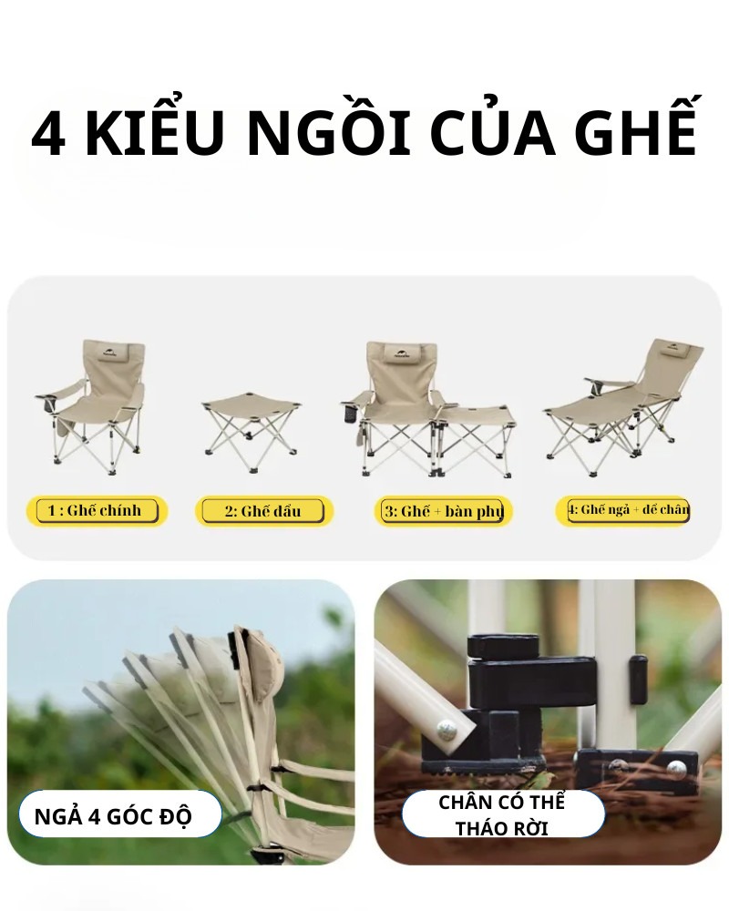 Ghế Xếp Dã Ngoại 2in1 Naturehike CNK2350JJ011 – Ghế Camping Đa Năng, Có Gác Chân, Gấp Gọn Tiện Lợi