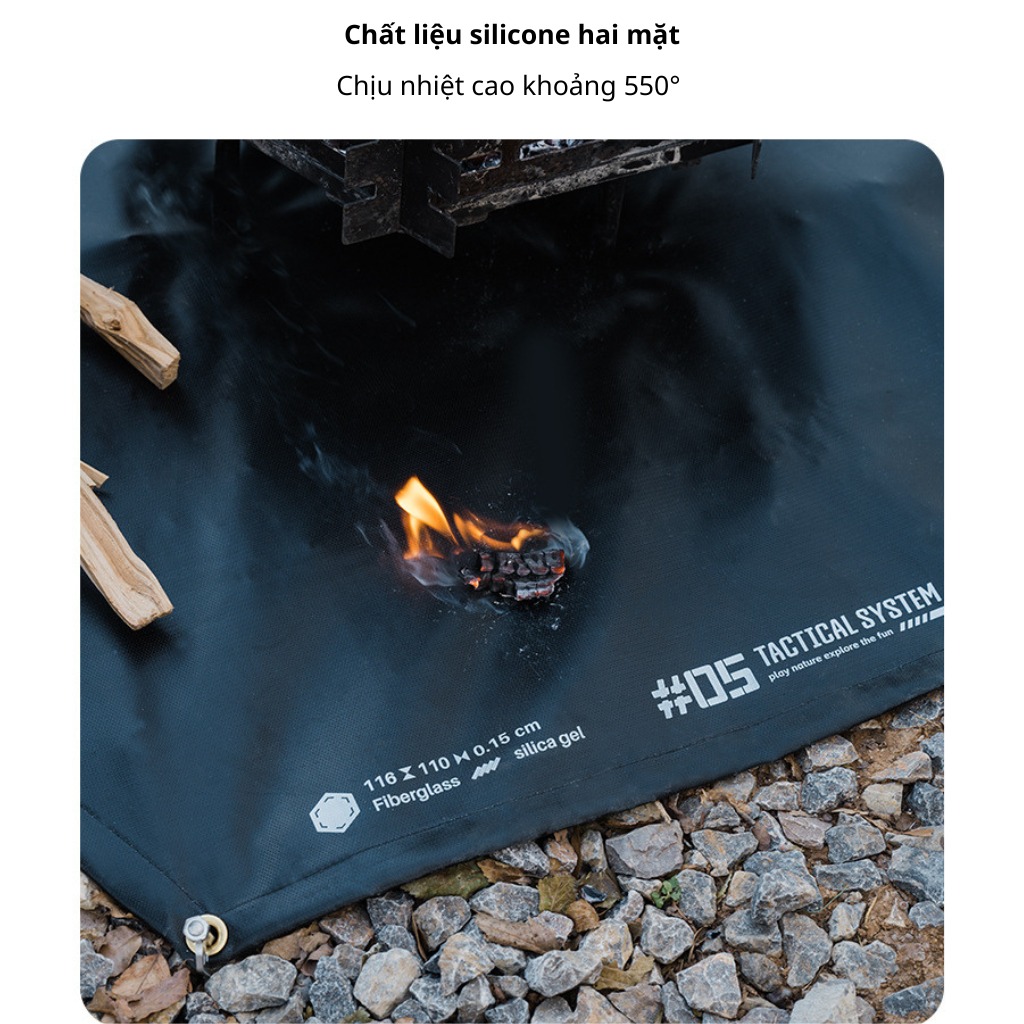 Thảm Chống Cháy ShineTrip 550°C Cho Bếp Củi Camping & BBQ – Bảo Vệ Mặt Đất Khi Nấu Ngoài Trời
