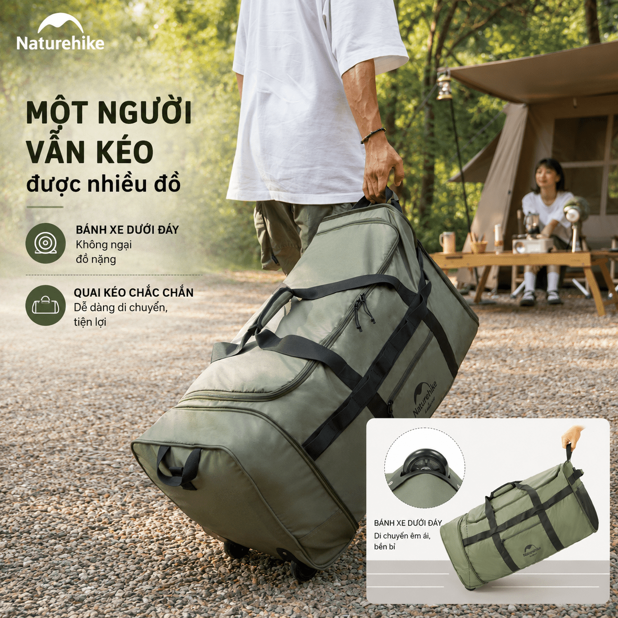 Túi Du Lịch Kéo Naturehike NH21LX003 88L Có Bánh Xe Gấp Gọn Chống Nước Túi Xách Du Lịch Cao Cấp